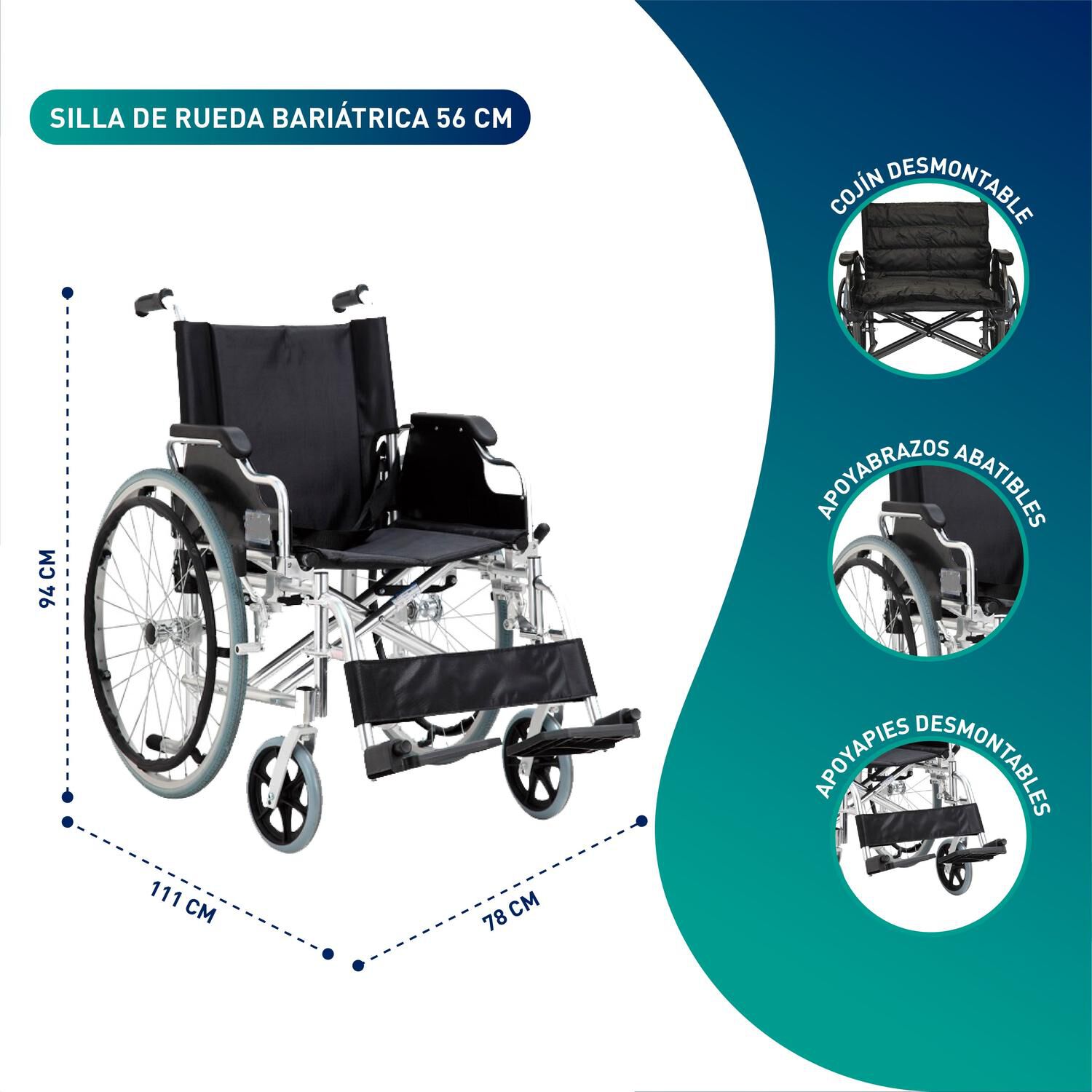 Silla De Ruedas Sobrepeso Bariatrica Comfort 56cm image number 1.0