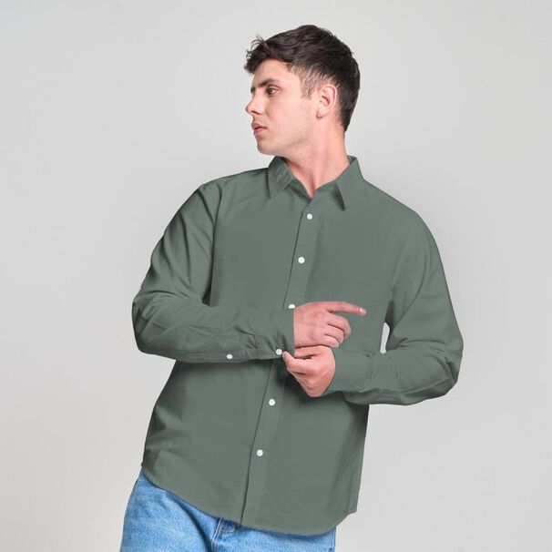 Camisa Lisa Slim Manga Larga Hombre Skuad
