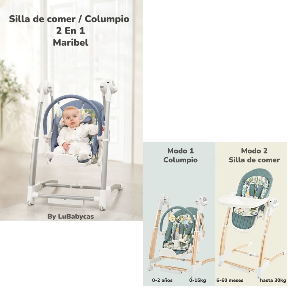 Silla De Comer Y Columpio Mecedor Lujoso Lubabycas Gris image number 1.0