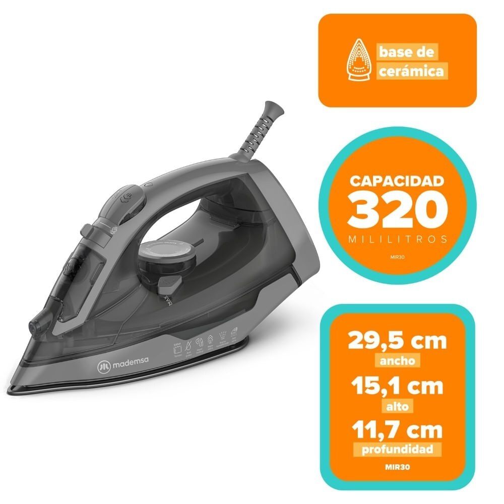 Plancha Con Base De Cer&aacute;mica, Vapor Vertical Y Sistema Antisarro Mir30 image number 2.0