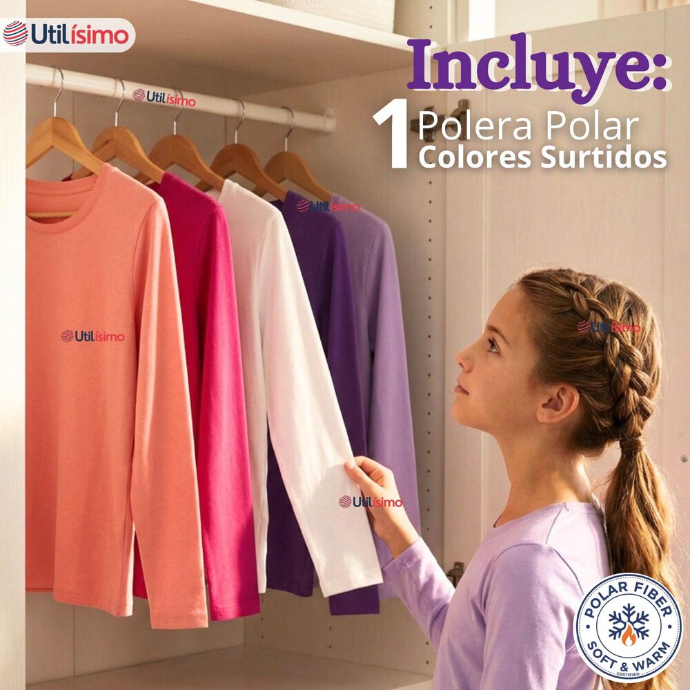 Polera Camiseta Polar Primera Capa Cuello Redondo Manga Larga Colores Surtido Ni&ntilde;a image number 1.0