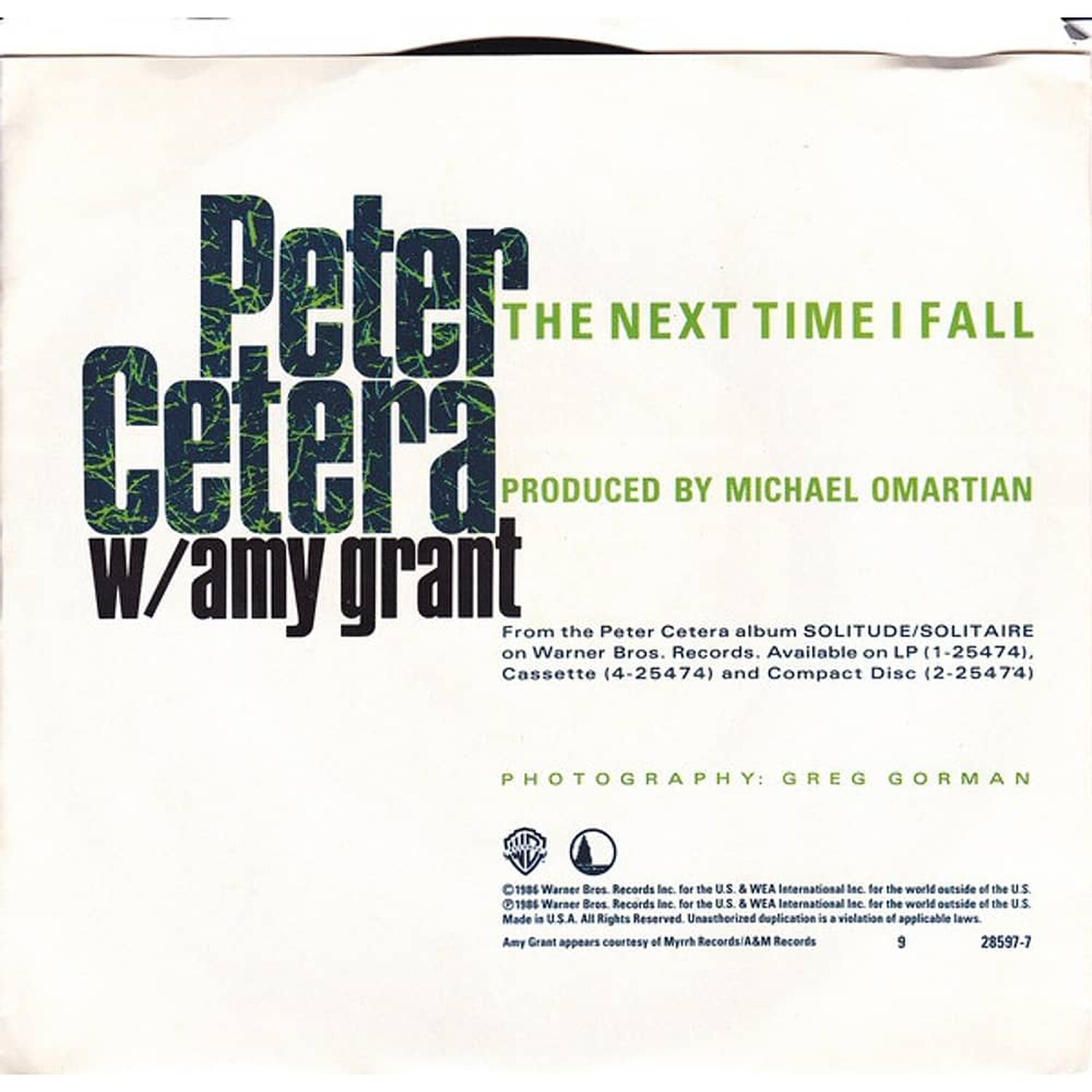 Peter Cetera Ft. Amy Grant - The Next Time I Fall/glory Of Love | 7" Single Vinilo Usado image number 1.0