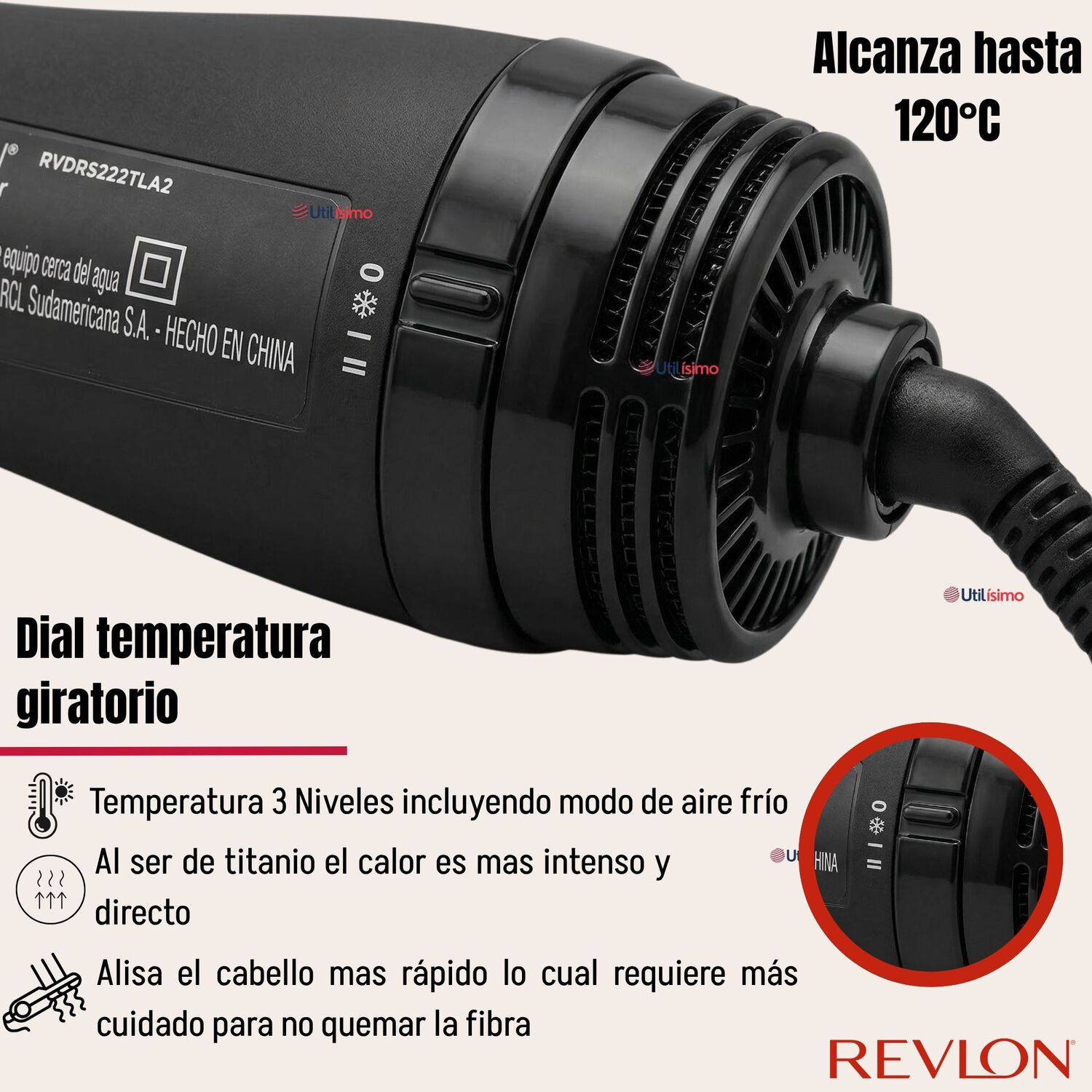 Cepillo Secador Alisador De Cabello One Step Revlon 800w Titanium image number 4.0