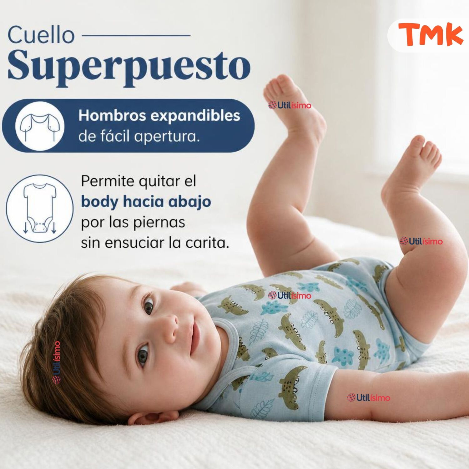 Pack 5 Bodys Manga Corta 100% Algod&oacute;n Tedmimak Ni&ntilde;o Blue Croc Jungle image number 7.0