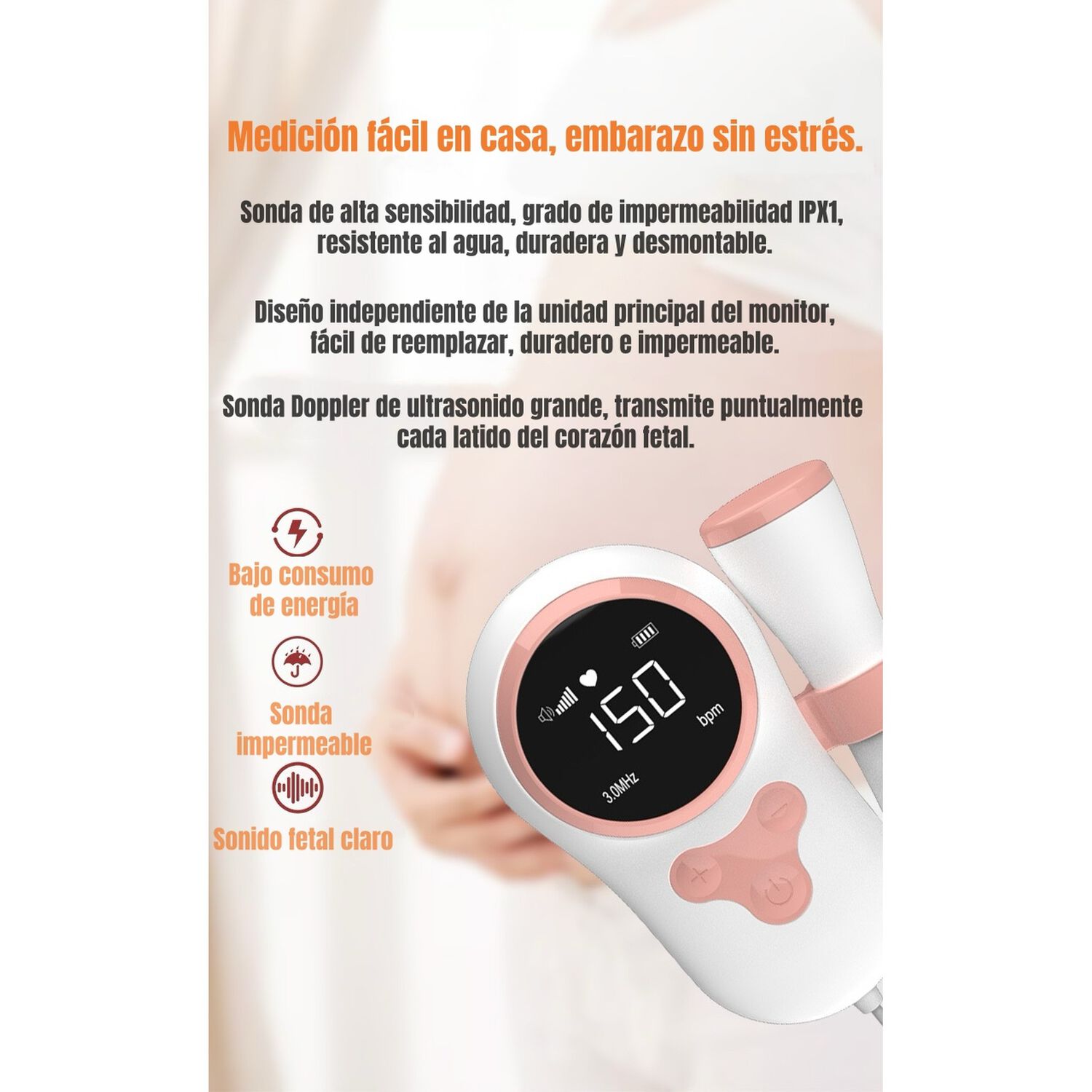 Monitor Fetal Doppler Latidos Coraz&oacute;n Beb&eacute; Gris Lubabycas image number 5.0