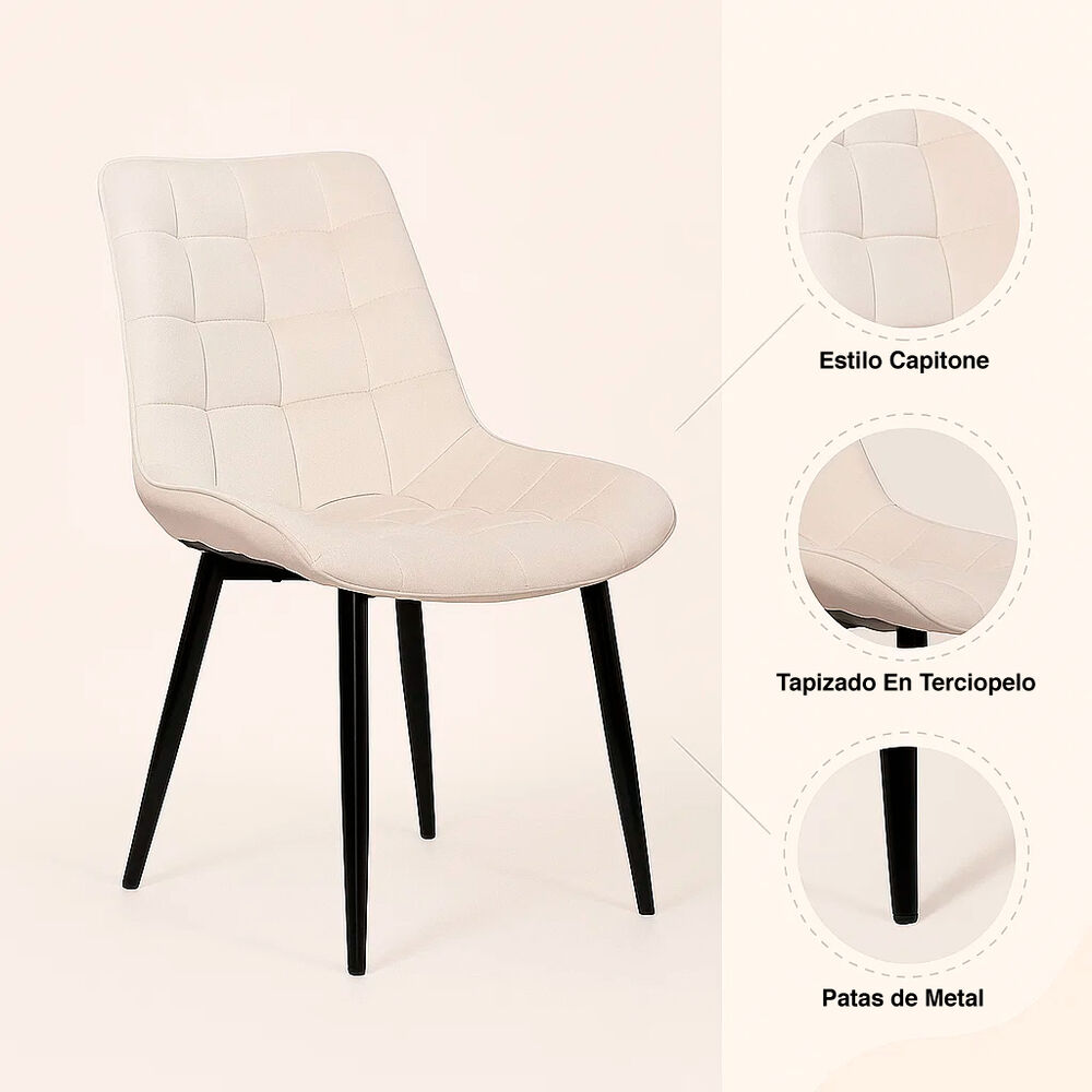 Pack De 4 Sillas De Comedor Macron Acolchada Terciopelo - Beige image number 4.0