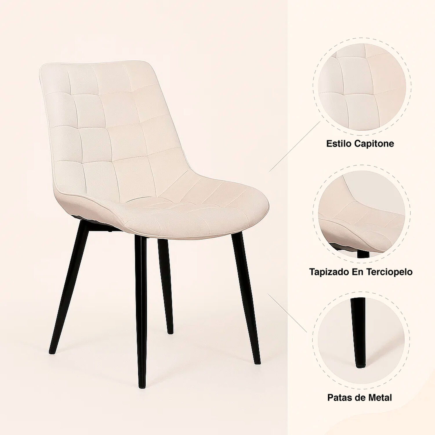 Pack De 4 Sillas De Comedor Macron Acolchada Terciopelo - Beige image number 4.0