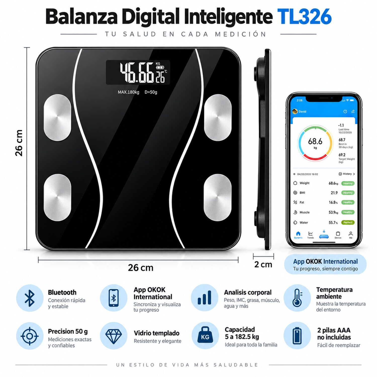 Balanza Digital Inteligente Multifuncional De Personas Tl326 image number 5.0