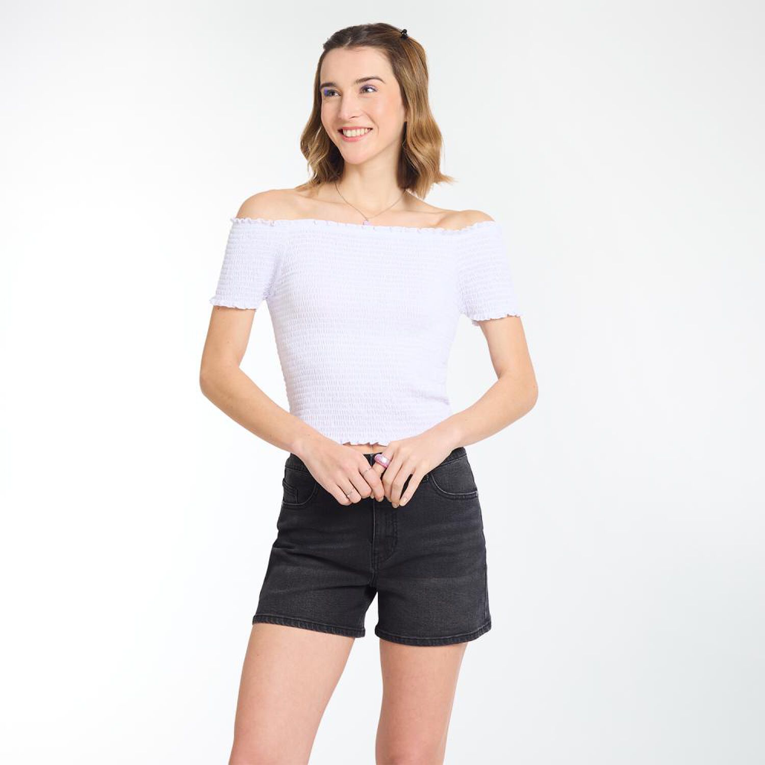 Polera Crop Panal Manga Corta Cuello Cuadrado Mujer Freedom image number 0.0