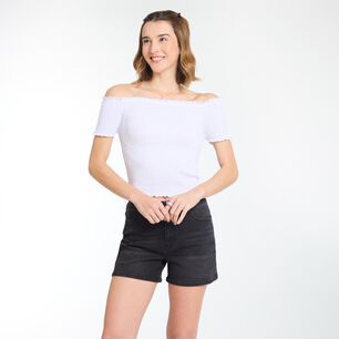 Polera Crop Panal Manga Corta Cuello Cuadrado Mujer Freedom