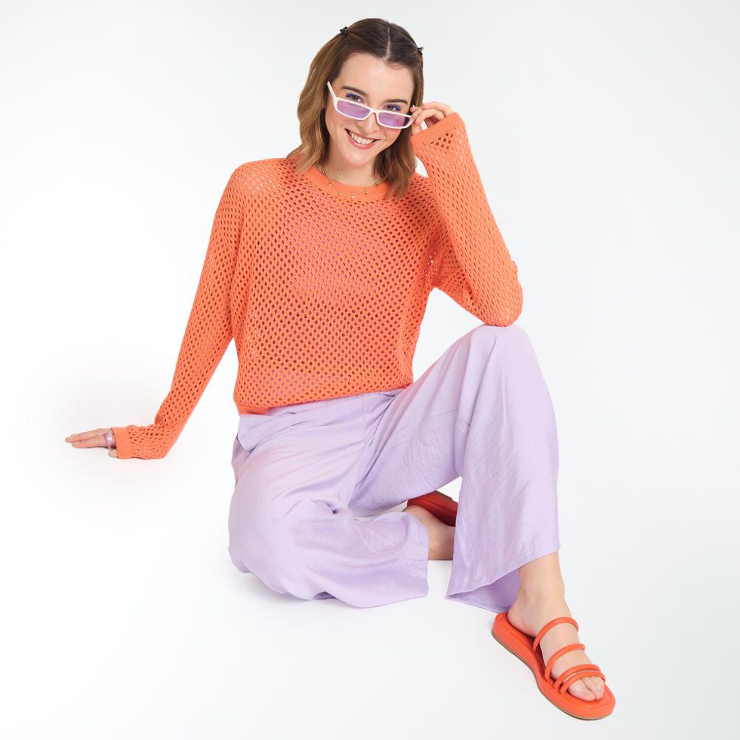 Sweater Crop Malla Manga Larga Cuello Redondo Mujer Freedom image number 1.0