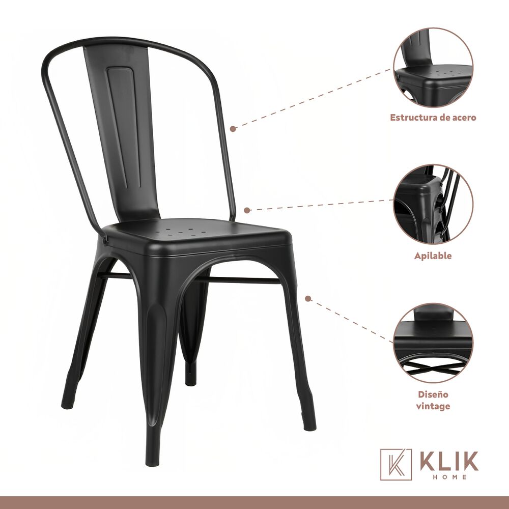 Mesa Restaurant 80x80 Polipropileno + 4 Sillas Tolix - Negra image number 3.0