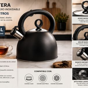 Tetera 2,5 Litros Acero Inox Modelo Dark Marca Vitta Color Negro
