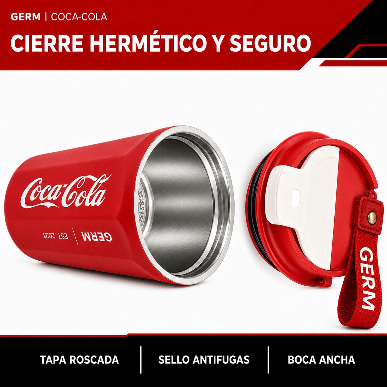 Vaso Termico Mug Germ Coca-cola Acero Inoxidable 390ml Red image number 7.0