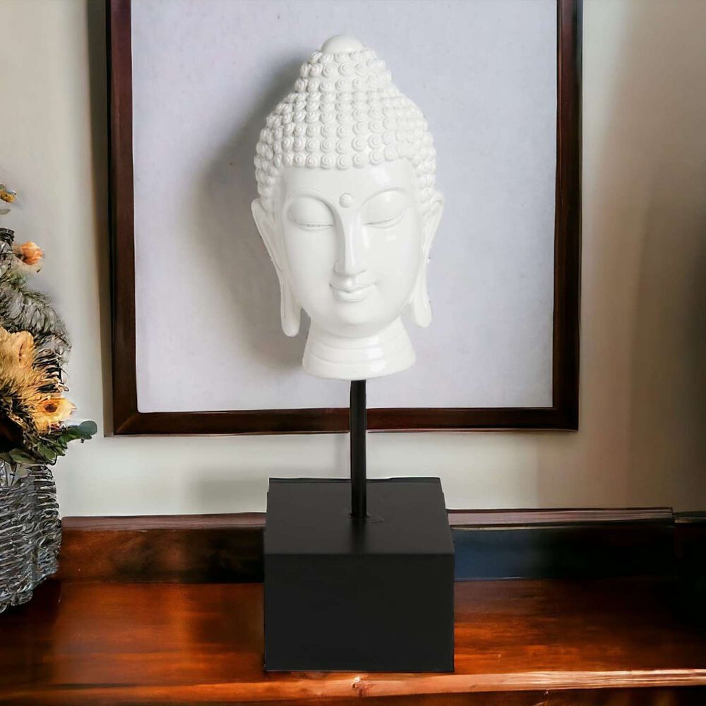 Cabeza Buda Blanco Con Pedestal Madera image number 2.0
