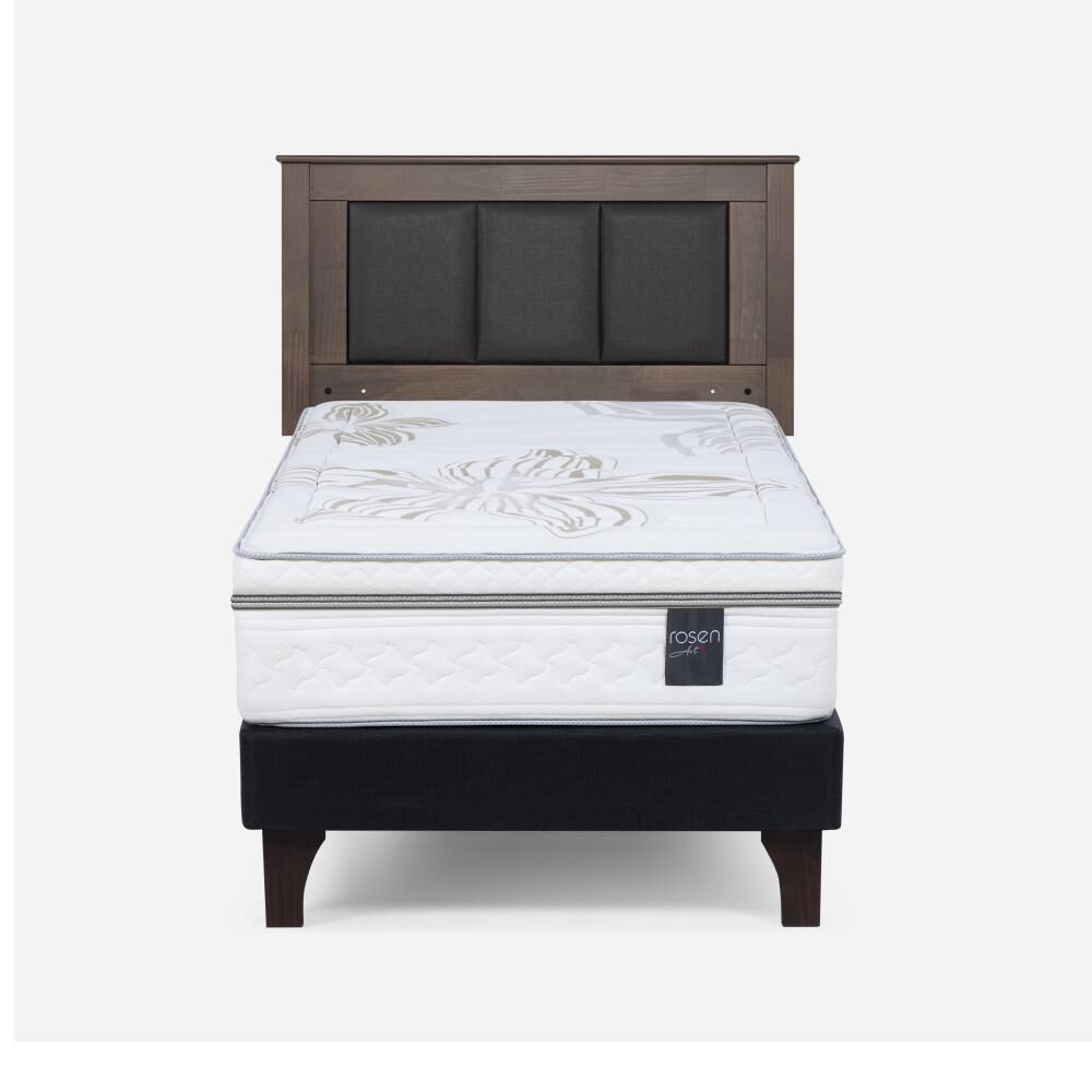 Cama Europea Rosen Art 4 / 1.5 Plazas / Base Normal  + Respaldo Rachel Gris image number 0.0