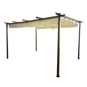 Pérgola Rústica Con Tela Retráctil 3x4 Mt Marfil