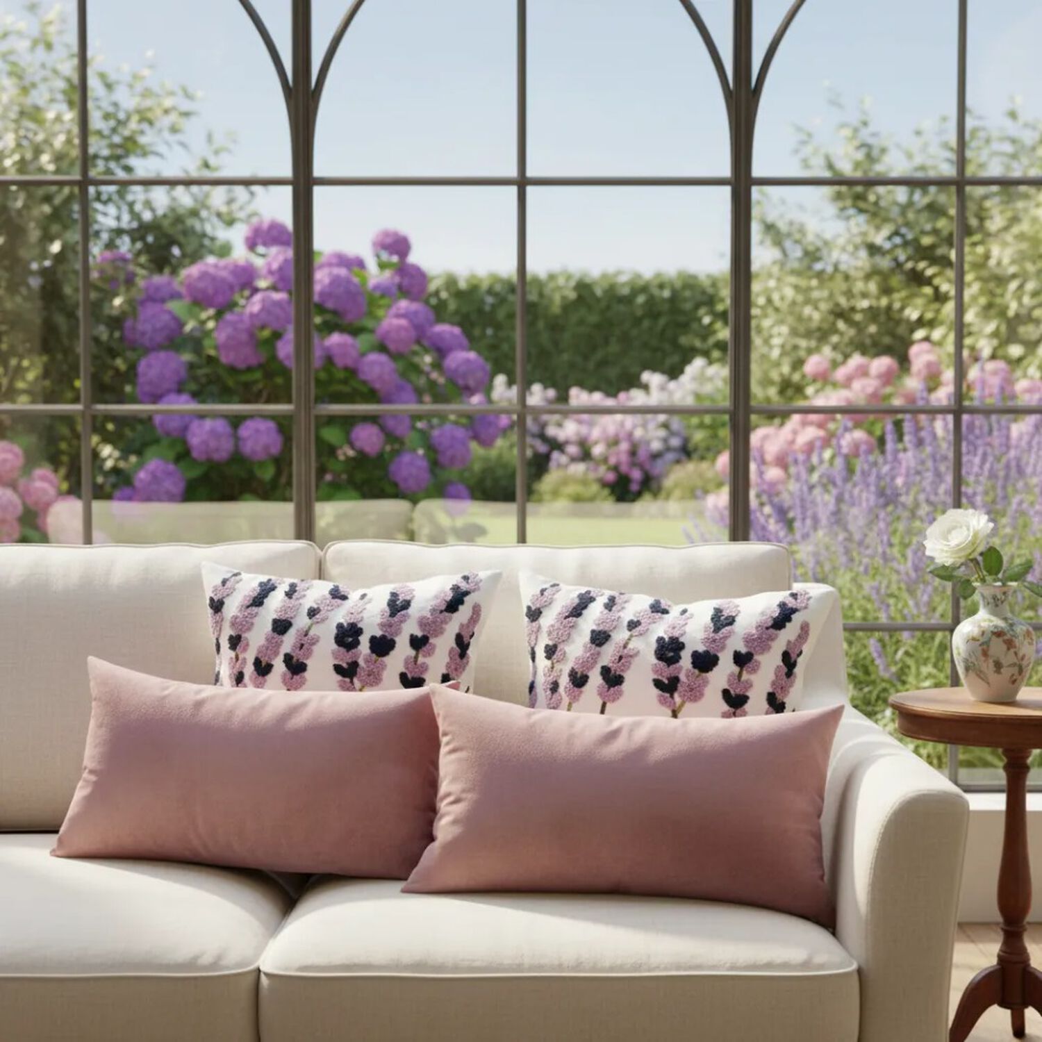 Set De 4 Cojines Decorativos Jard&iacute;n Lavanda Ros&eacute; image number 0.0