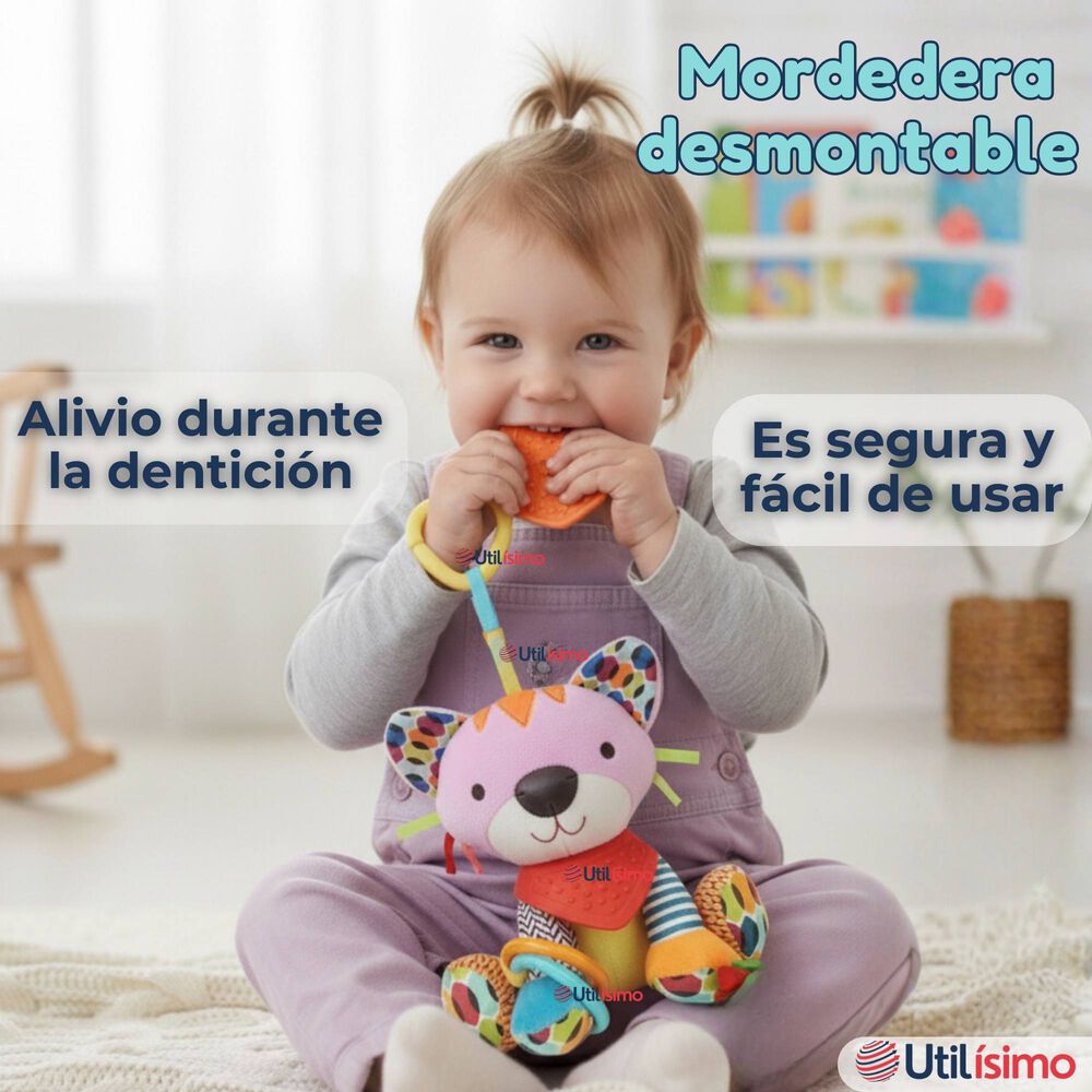 Juguete Peluche Animales Sensorial Con Mordedor Y Sonajero Dise&ntilde;o Gatico Ni&ntilde;a Y Ni&ntilde;o image number 7.0