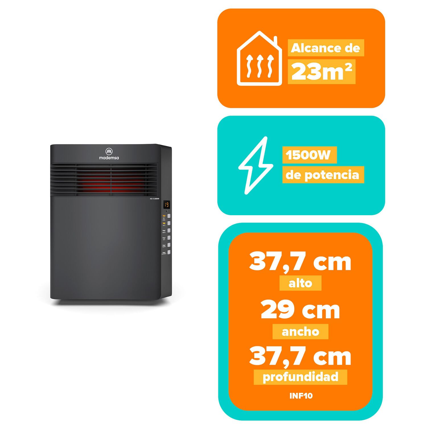 Estufa El&eacute;ctrica Mademsa Infrarroja 1500w Digital Eco Inf10 image number 1.0