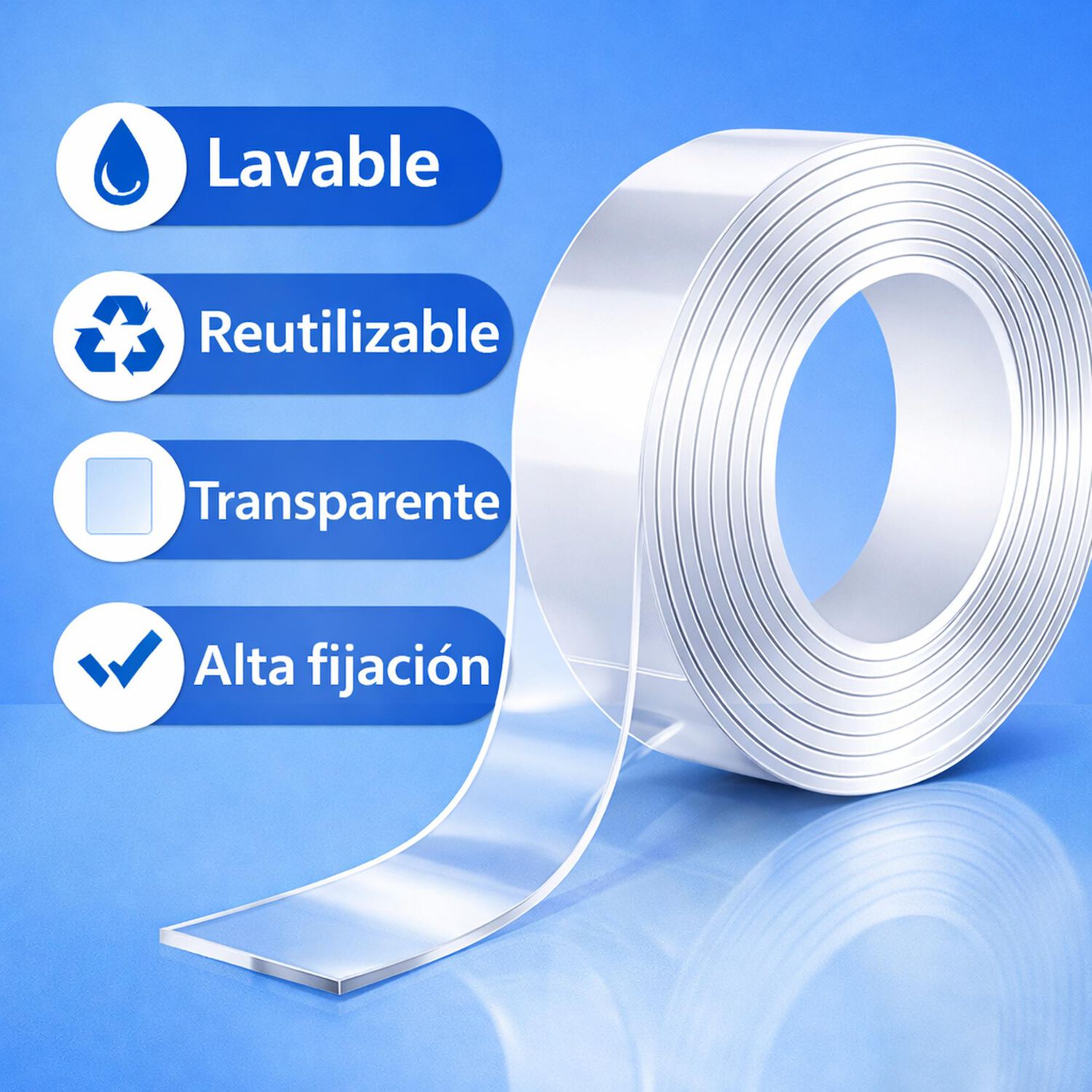 Cinta Nano Adhesiva Doble Cara Lavable Reutilizable 5m image number 1.0