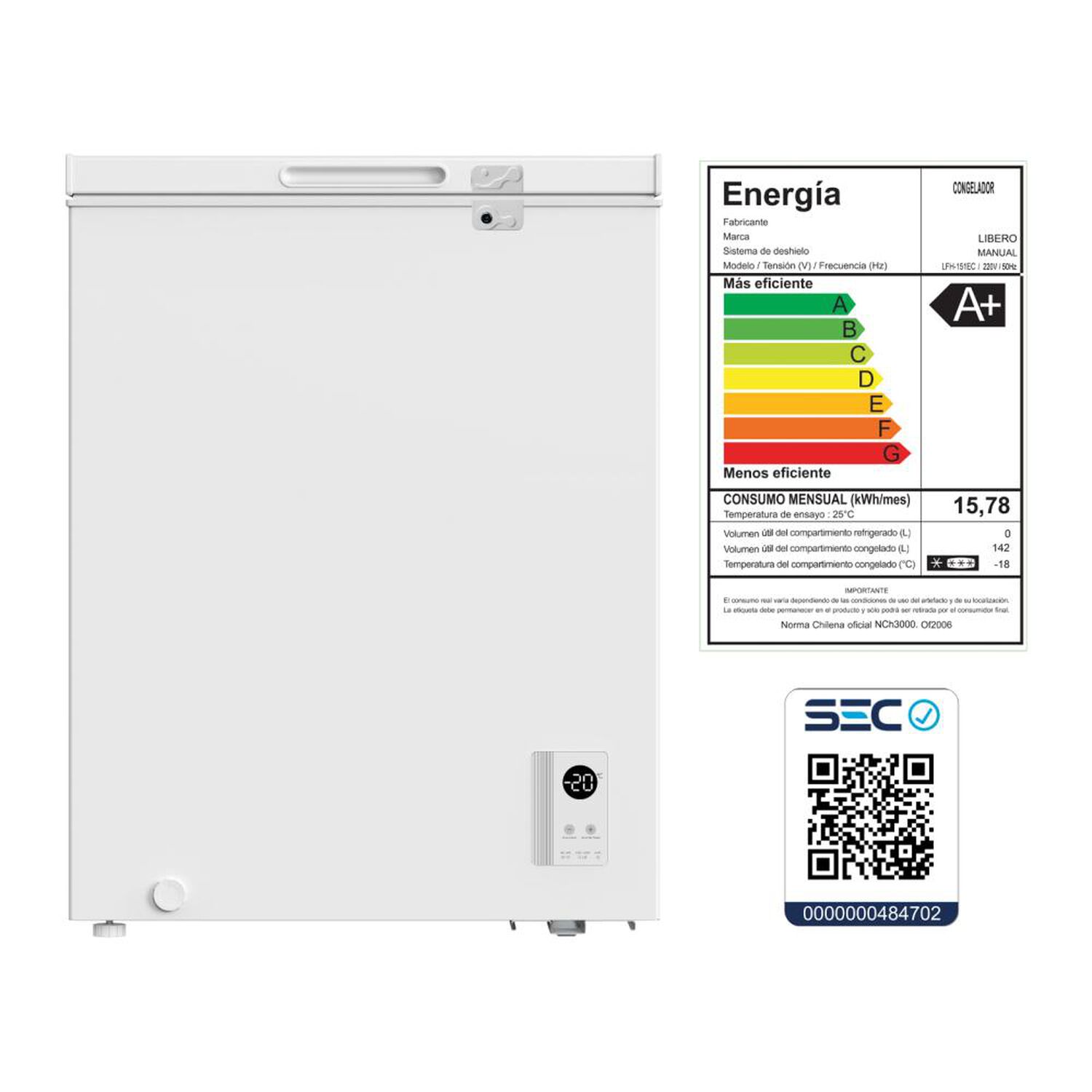 Freezer Horizontal Libero LFH-151EC / Fr&iacute;o Directo / 142 Litros / A+ image number 3.0