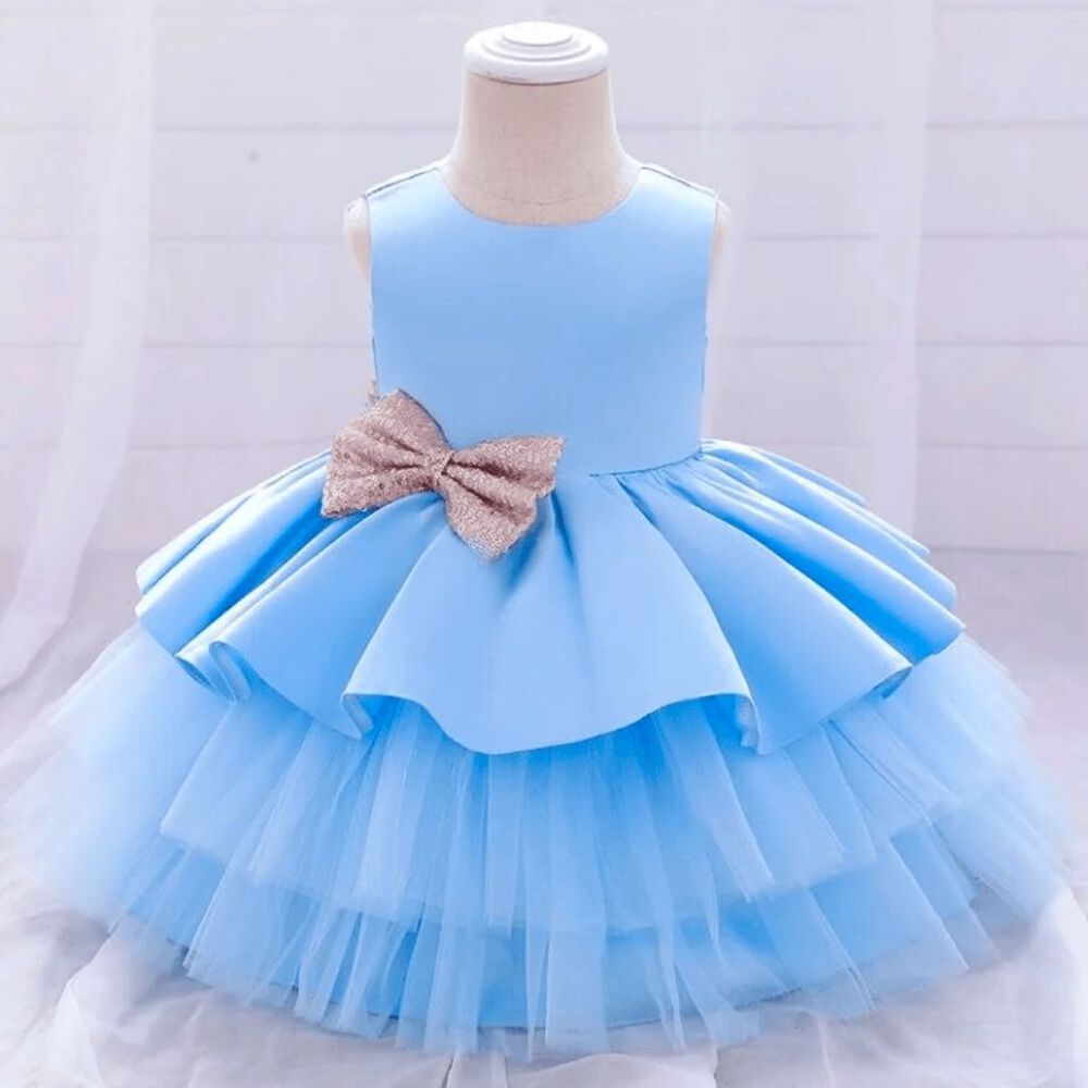 Vestido De Fiestas Con Tul Y Volantes Para Ni&ntilde;as 6 Meses A 5 A&ntilde;os Princesa Celeste image number 4.0