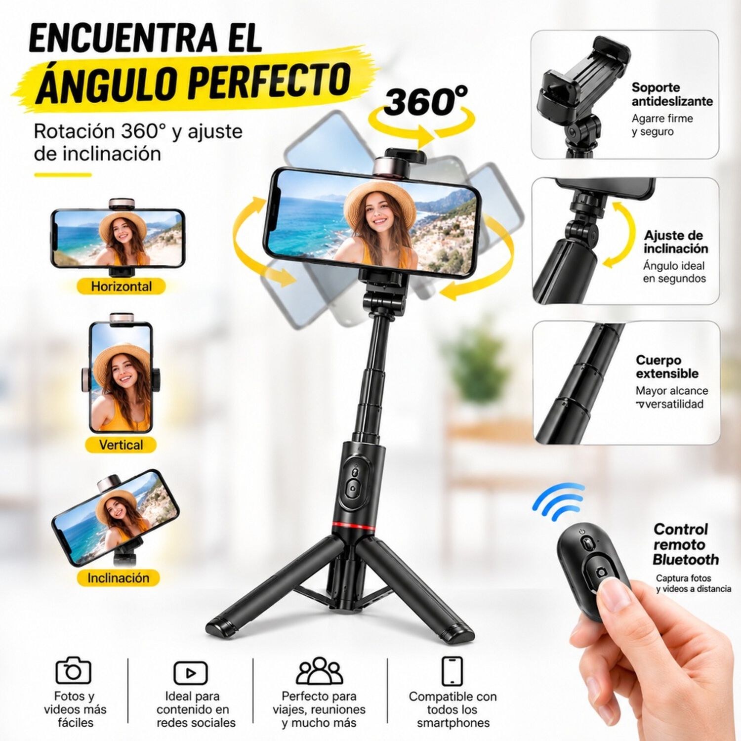 Palo Selfie Tr&iacute;pode Bluetooth Control Remoto Luz Led image number 7.0