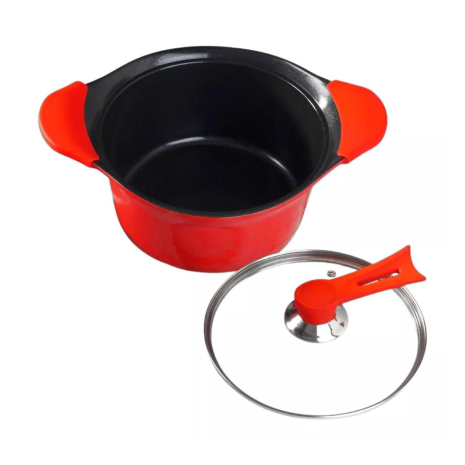 Cacerola 24cm De Aluminio Fundido Roja Bohlier Tapa De Vidrio image number 1.0