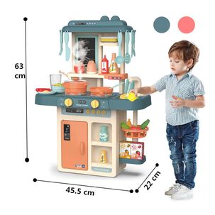 Juguete Cocina Interactiva 55pzas 63cm Agua Vapor Azul Infantil
