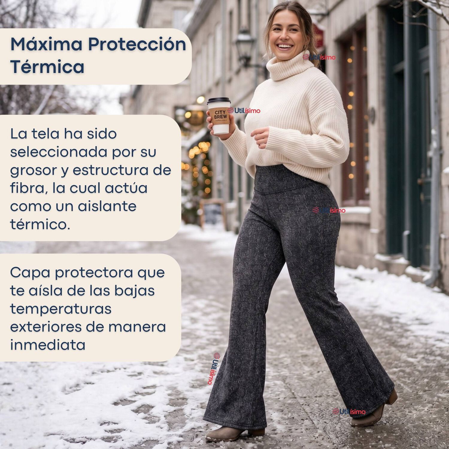 Pantal&oacute;n Polar Con Chiporro Palazzo Mujer Elasticada T&eacute;rmica Negro Jeans image number 6.0