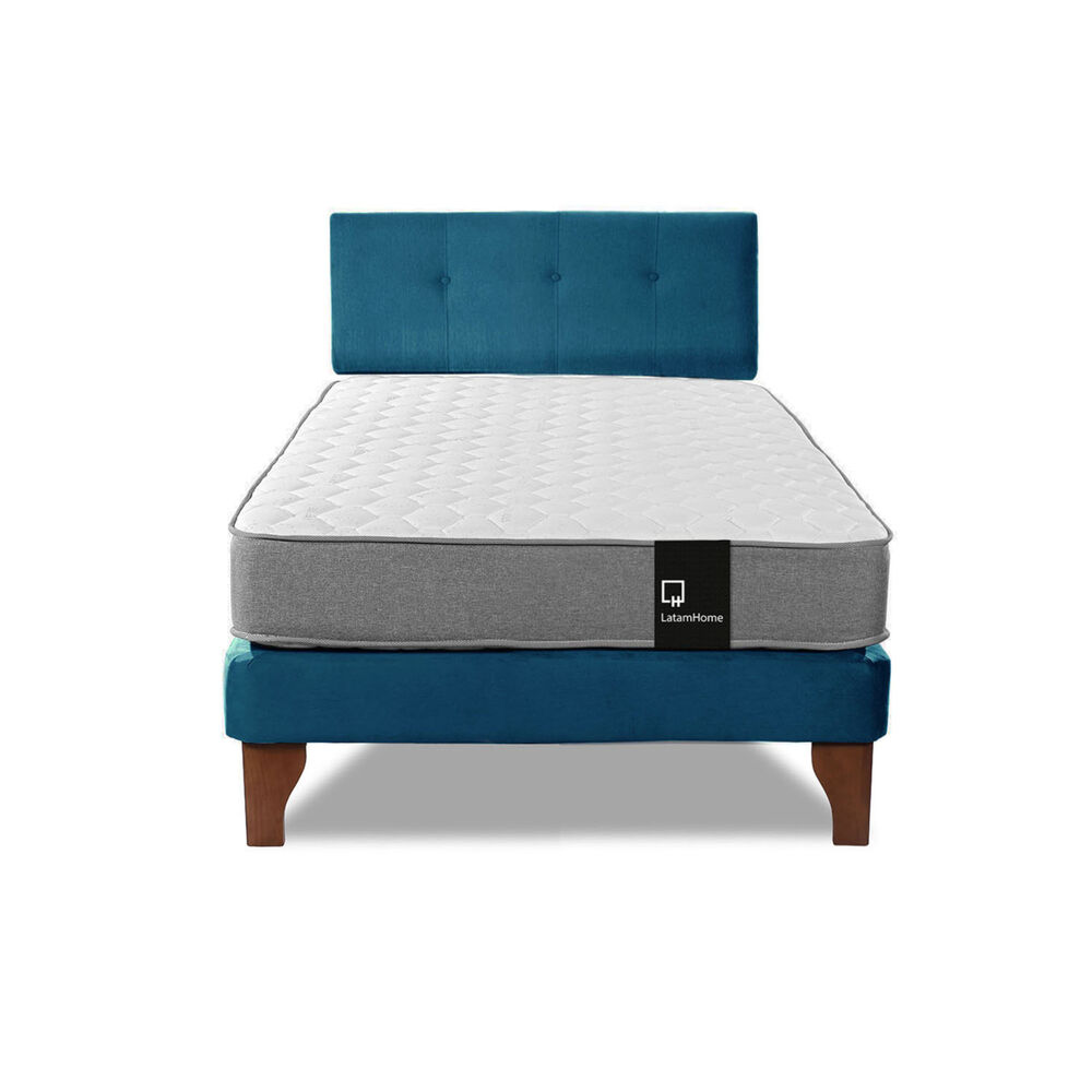 Cama Europea Zen Best 1.5 Plaza Tela Velvet Azul Petroleo + Respaldo image number 2.0