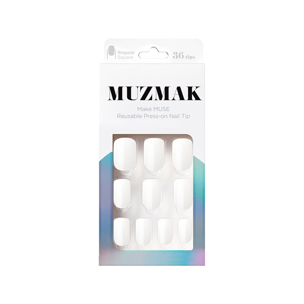 Muzmak - Uñas Press On Pure White Regular Square 36 U. image number 0.0