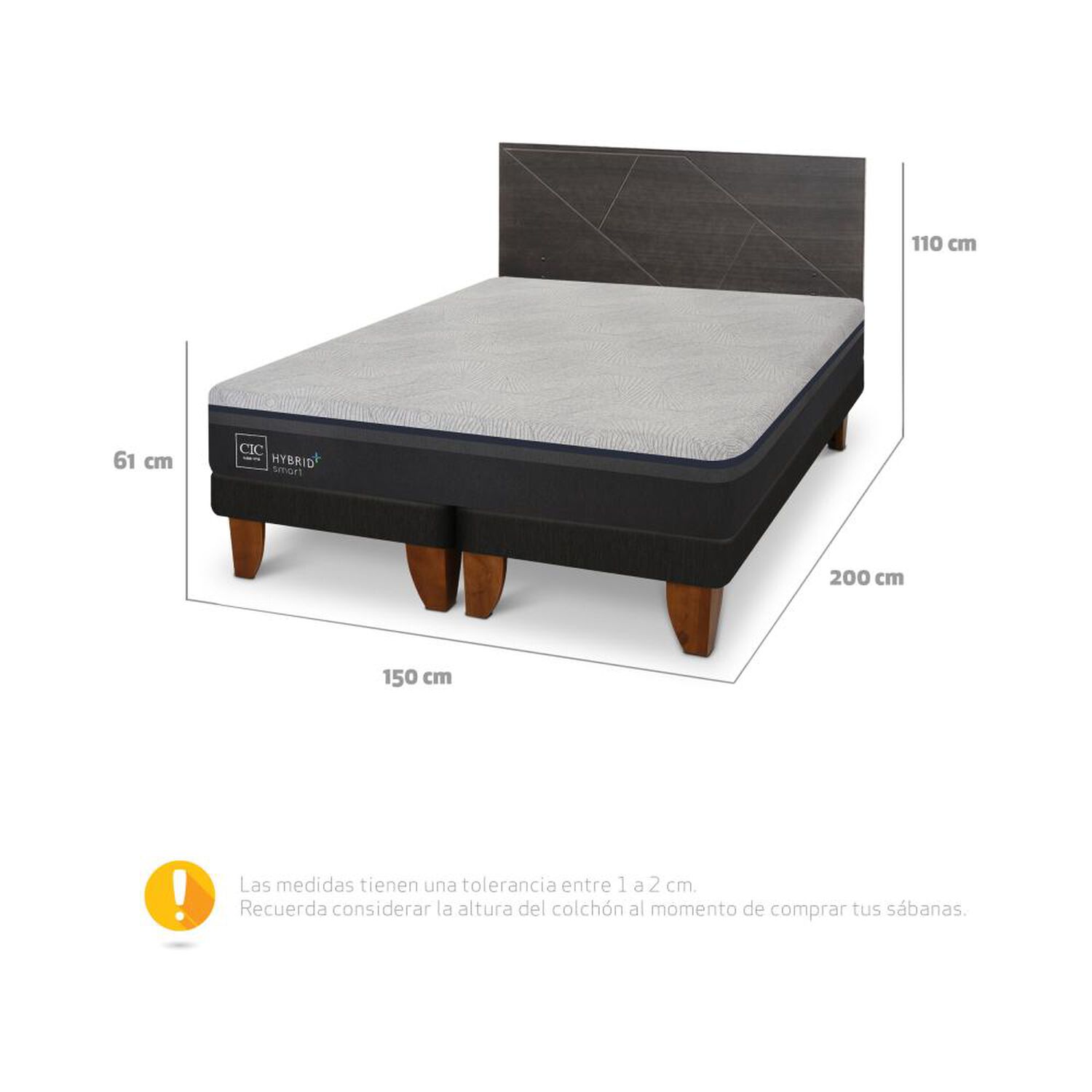 Cama Europea Cic Hybrid Plus / 2 Plazas / Base Dividida + Respaldo image number 4.0