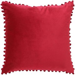 Pack De 02 Fundas De Coj&iacute;n De Terciopelo Con Pompon 45x45 Burdeo