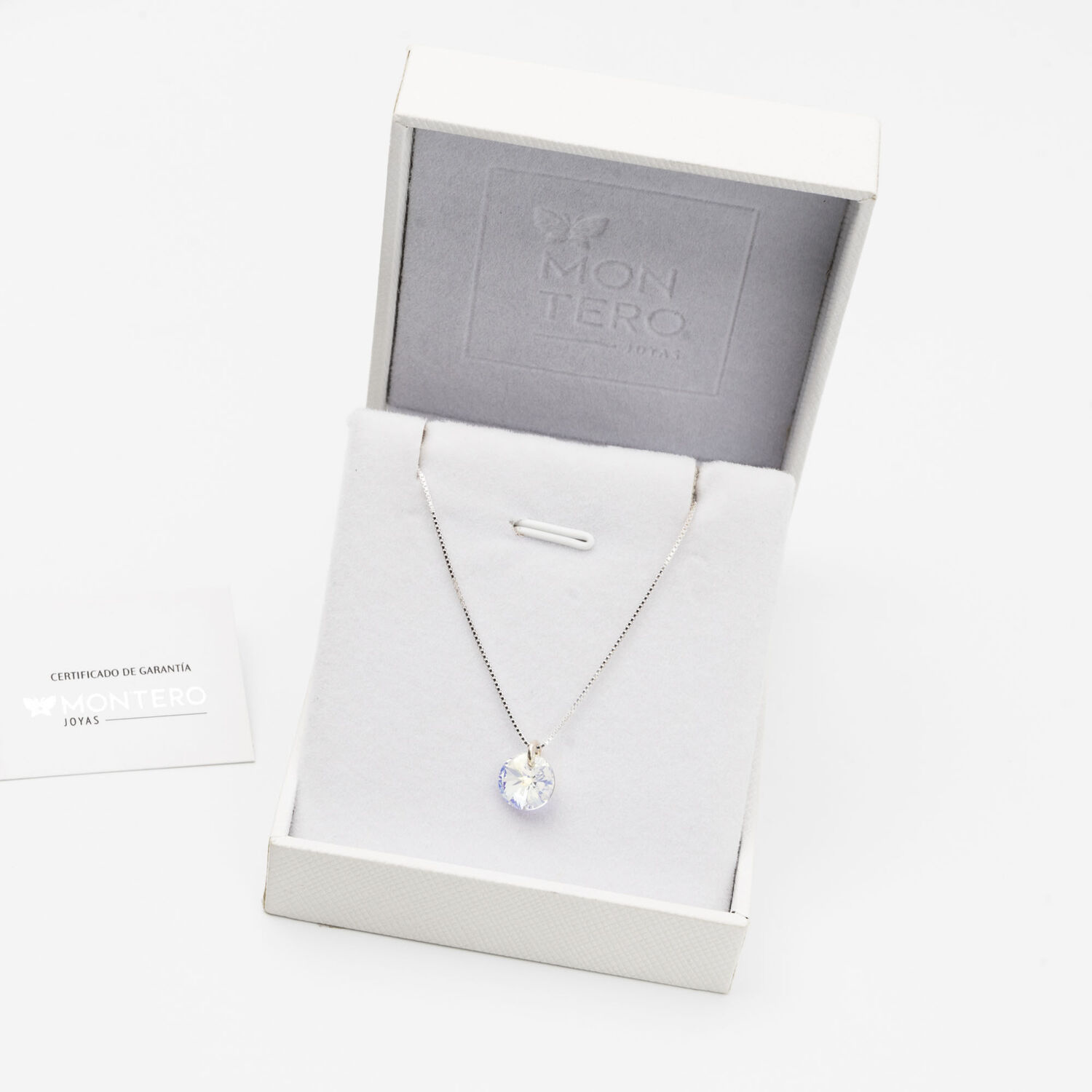 Collar Punto De Luz Plata Italiana 925 Y Cristal Genuino Aurora Boreal image number 2.0