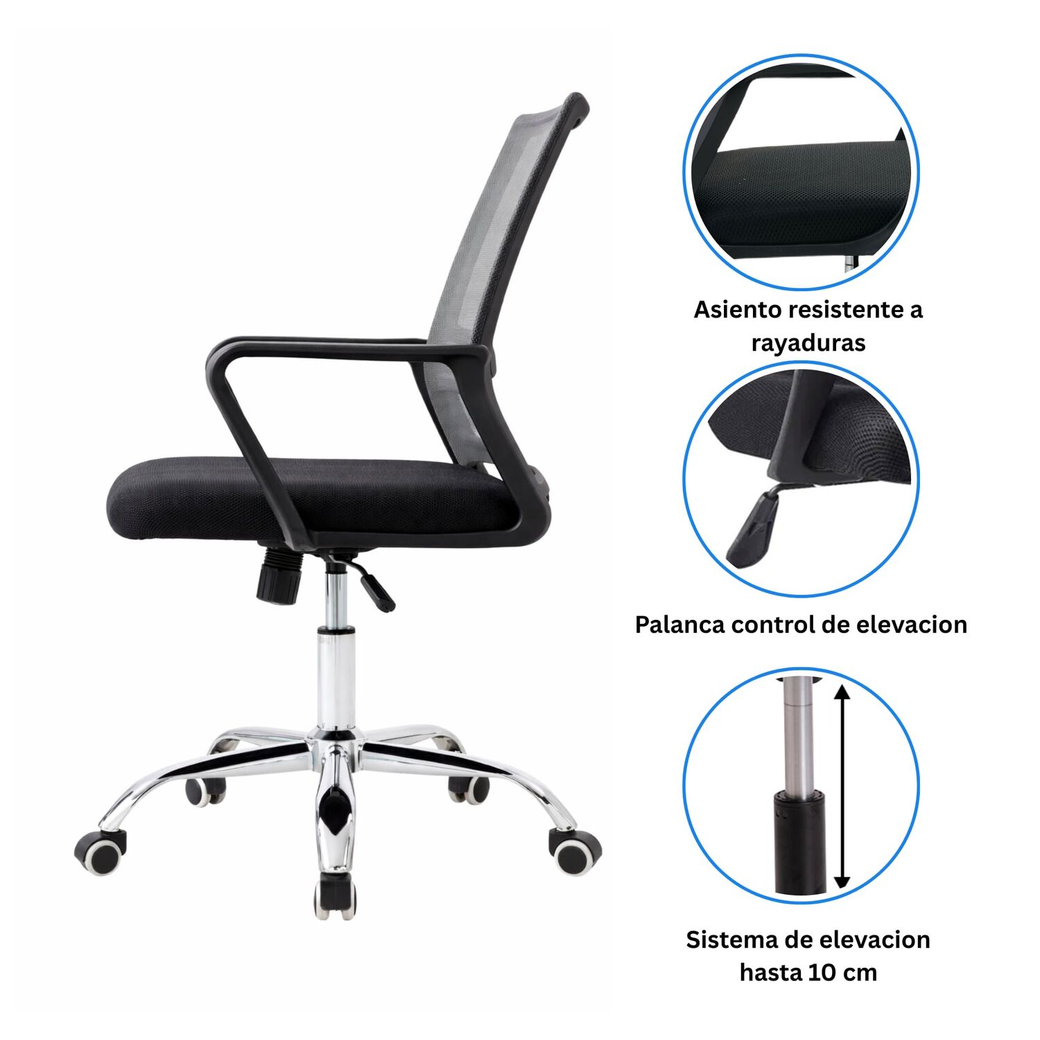 Silla De Oficina Ergon&oacute;mica Santiago Con Altura Ajustable Y Soporte Lumbar image number 3.0