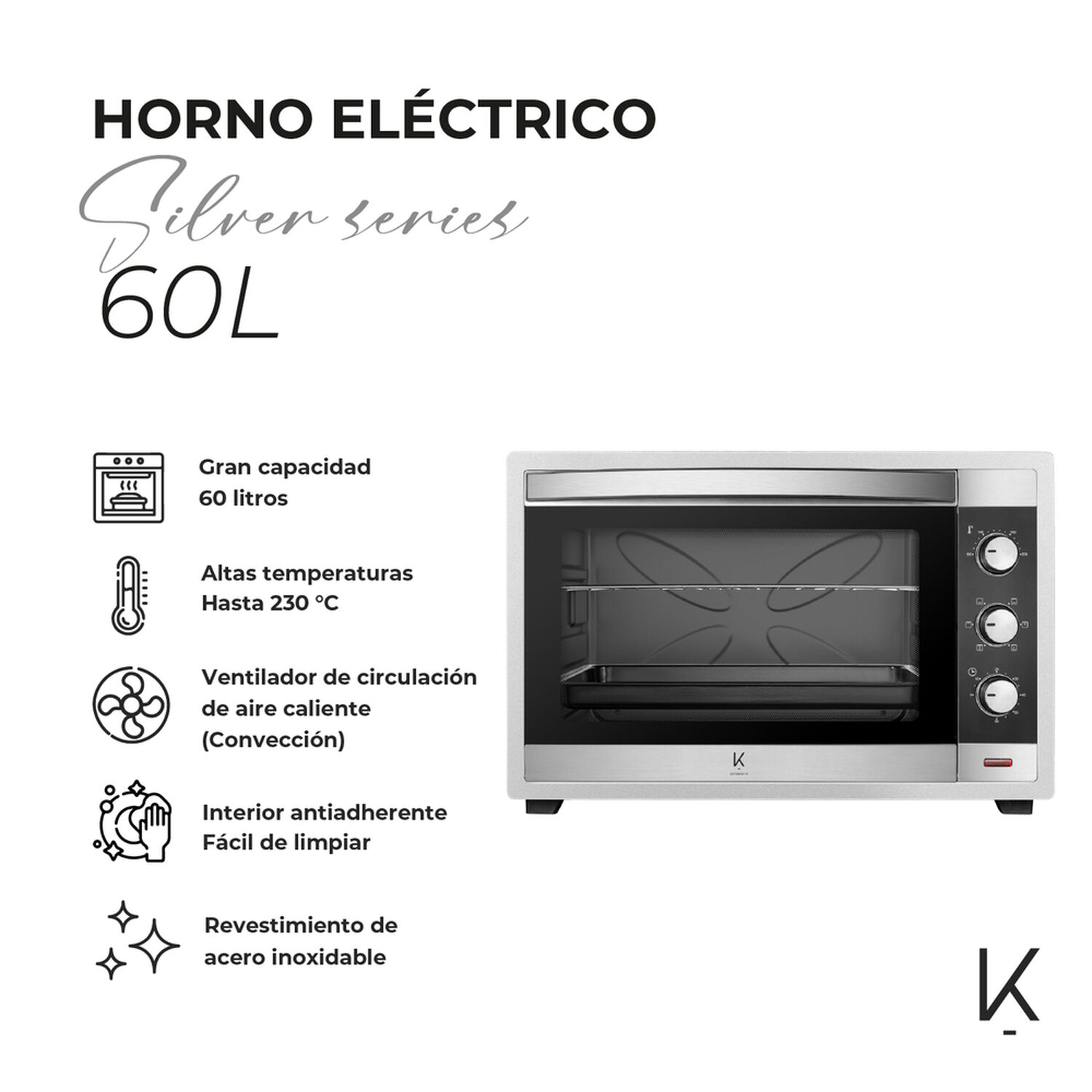 Horno El&eacute;ctrico Silver Series 60 Litros Kitchen-it image number 2.0