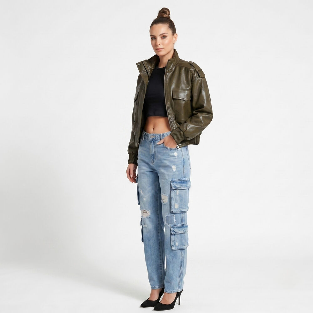 Chaqueta Ecocuero Bomber Mujer Kendall image number 1.0