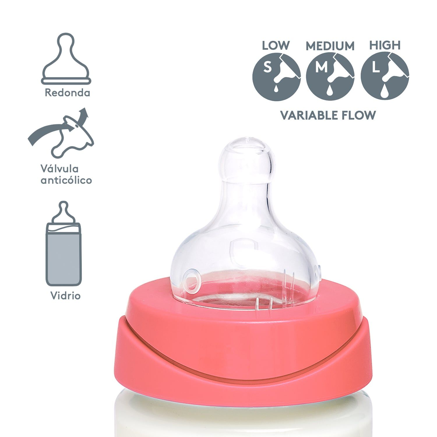 Mamadera Vidrio Tetina Redonda Silicona 120ml Fly image number 2.0