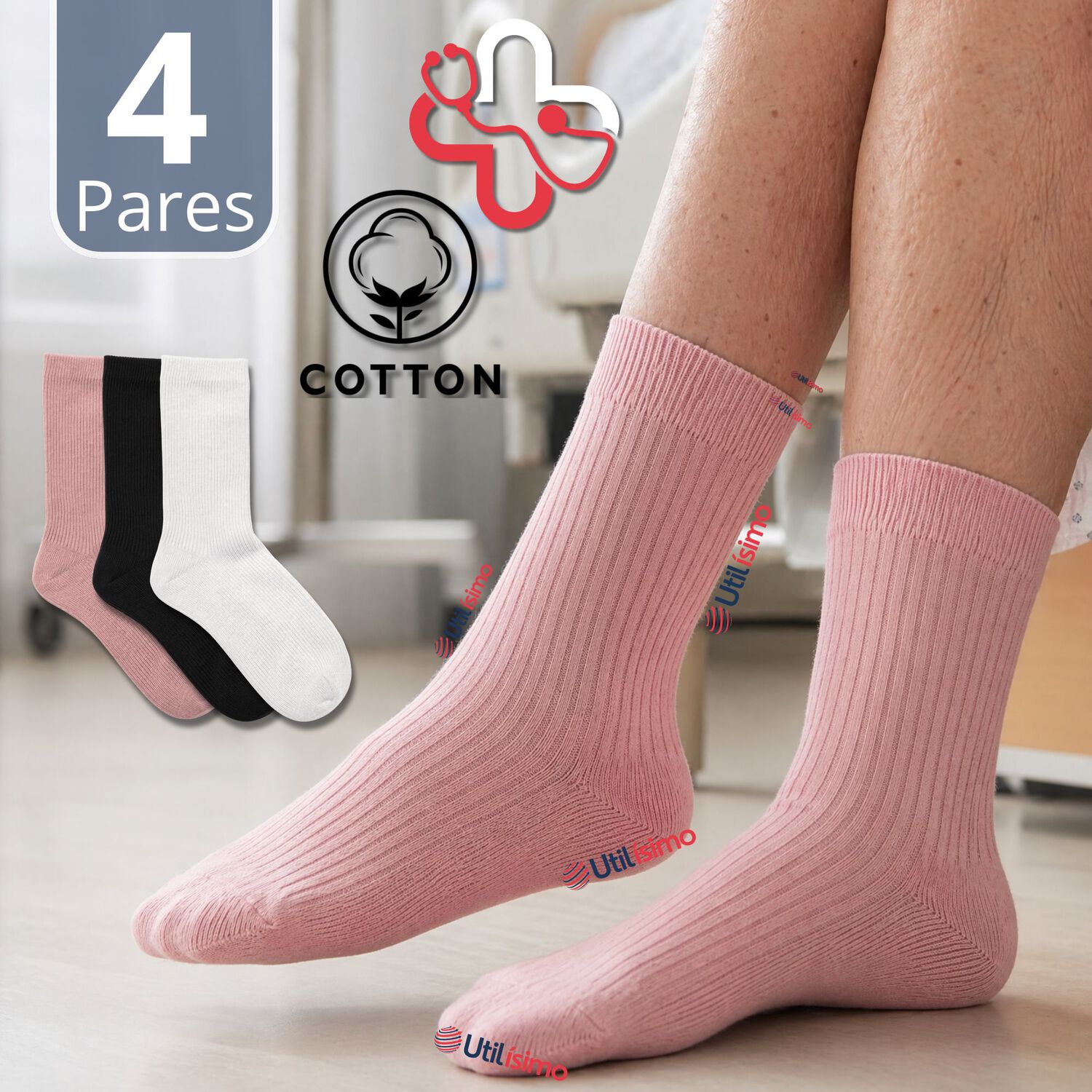 Pack 4 Pares Calcetines Diab&eacute;ticos Mujer Algod&oacute;n Suave Colores Surtidos Protecci&oacute;n image number 0.0