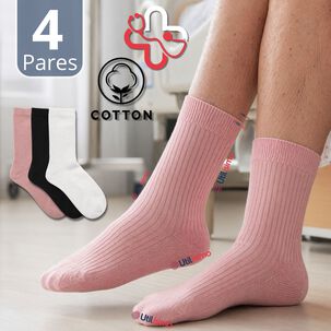 Pack 4 Pares Calcetines Diab&eacute;ticos Mujer Algod&oacute;n Suave Colores Surtidos Protecci&oacute;n