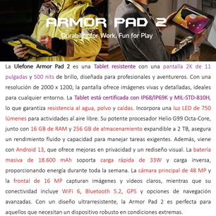 Ulefone Armor Pad 2 - Tablet 4g Resistente Golpes Polvo Y Agua