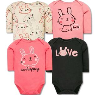 Pack 4 Bodys Niña Manga Larga Tedmimak 100% Algodón Tiny Bunny Pink