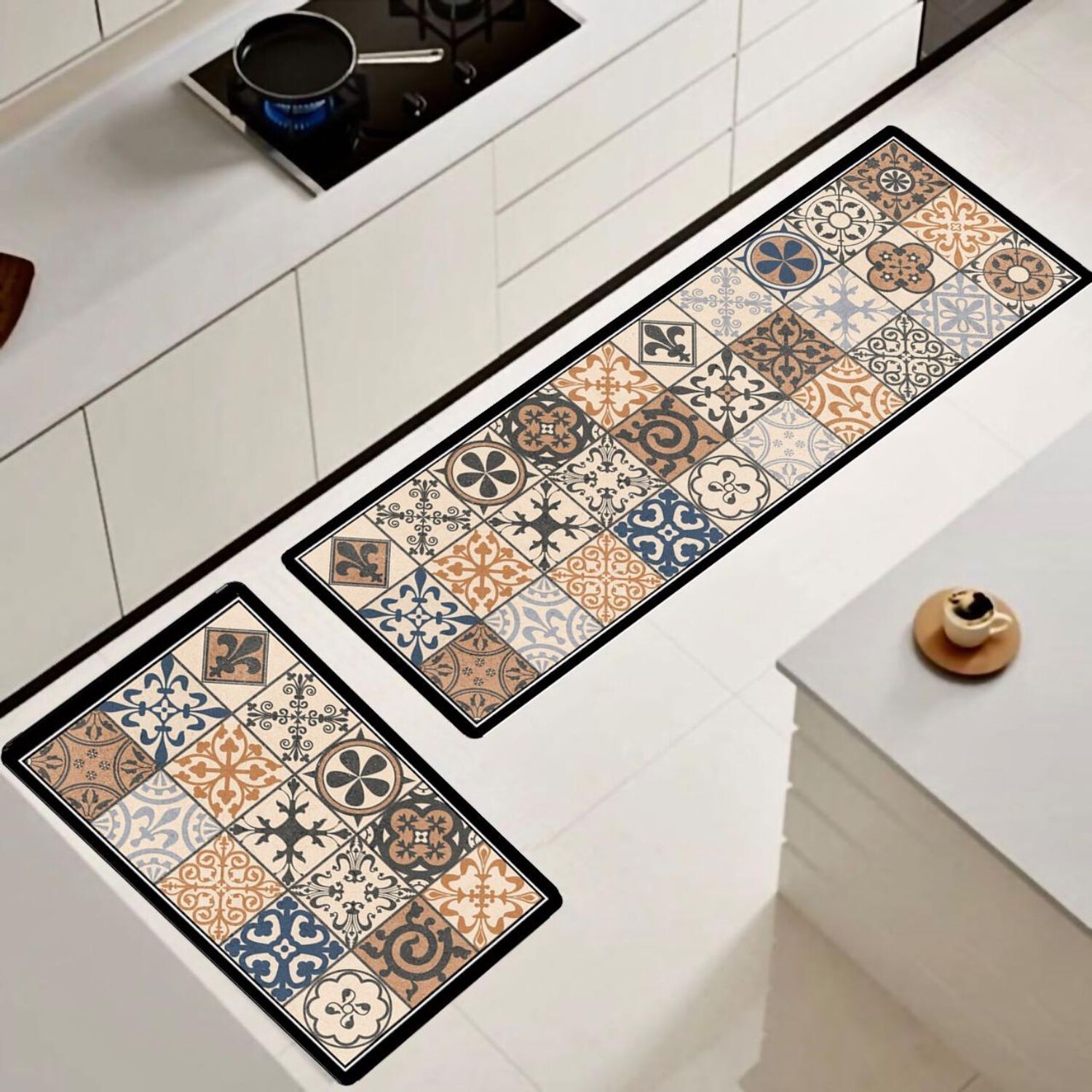 Set De 02 Alfombra De Cocina Impermeable De Cuero Nappa Md05 image number 0.0