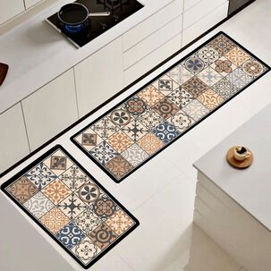 Set De 02 Alfombra De Cocina Impermeable De Cuero Nappa Md05