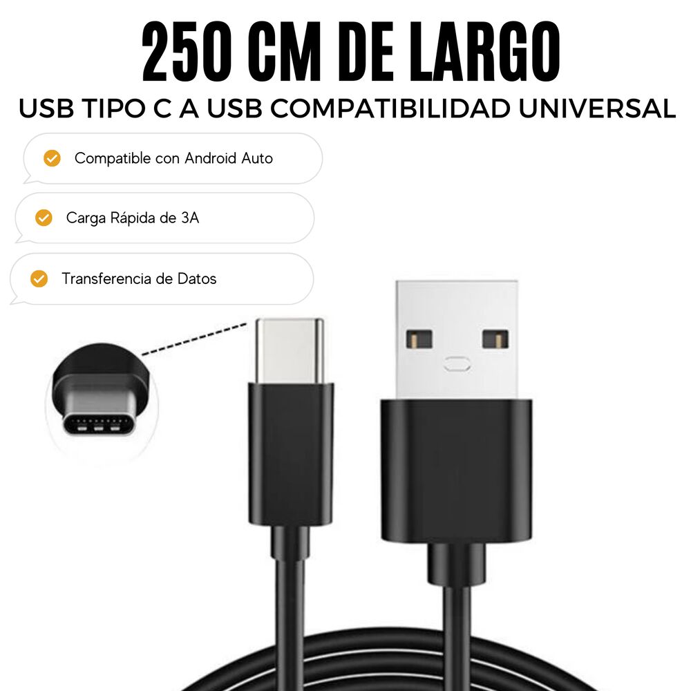 Cable De Datos Usb-c A Usb-a Multiplataformas 2.5 Metros 3a image number 3.0