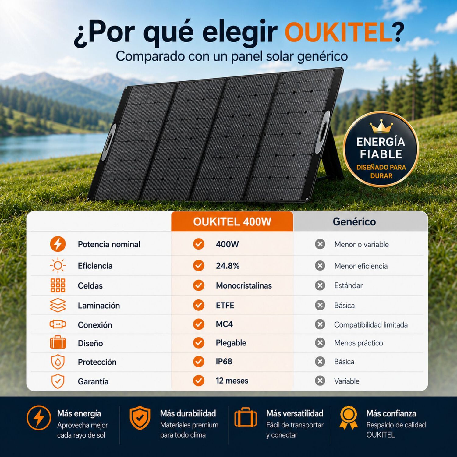 Panel Solar Port&aacute;til Oukitel 400w | Recubrimiento Etfe Ip68 image number 9.0