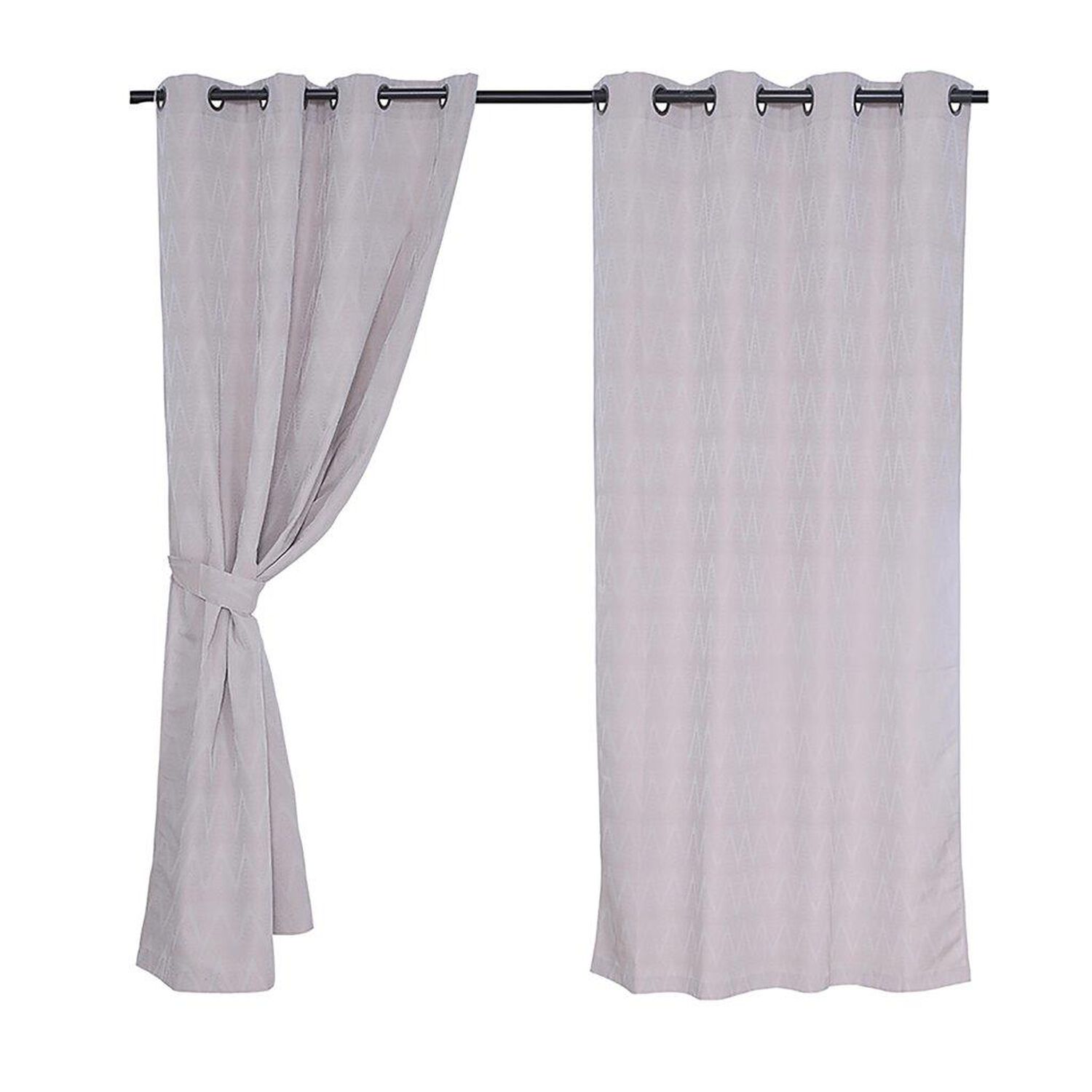 Set Cortinas Jacquard Argolla 140x220 Chevron Texturada Beig image number 0.0