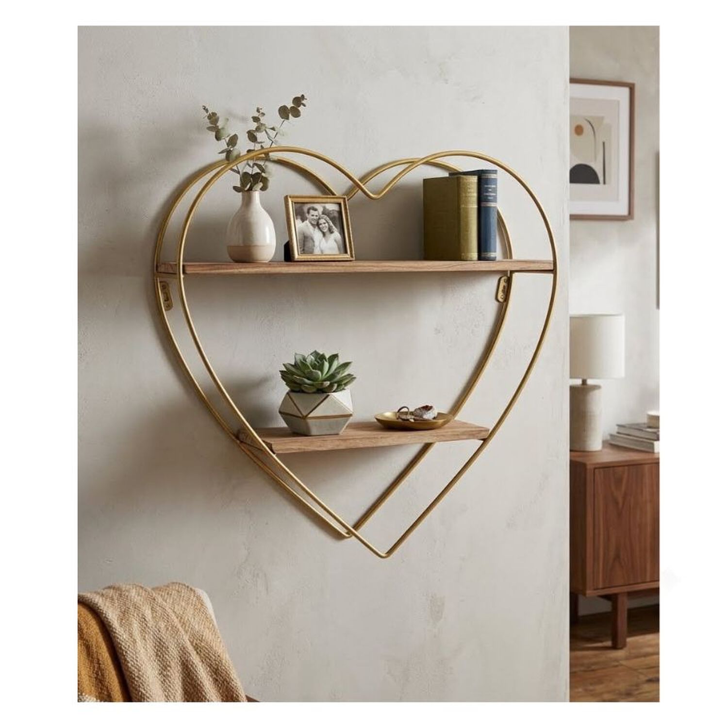 Estante Flotante Coraz&oacute;n Repisa Organizador Pared Dorado image number 1.0